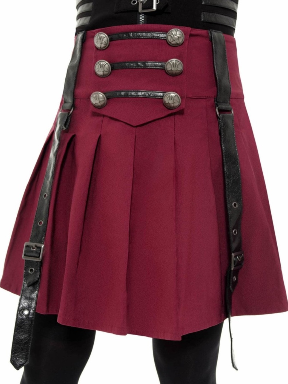 KILLSTAR Dark Academy Burgundy A-Line Skirt with Black Strap Details Medium